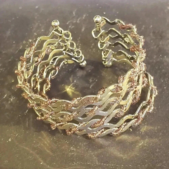 Vintage 90s Y2K Beaded Wire Wrap Detail Cuff Bracelet - Picture 7 of 12